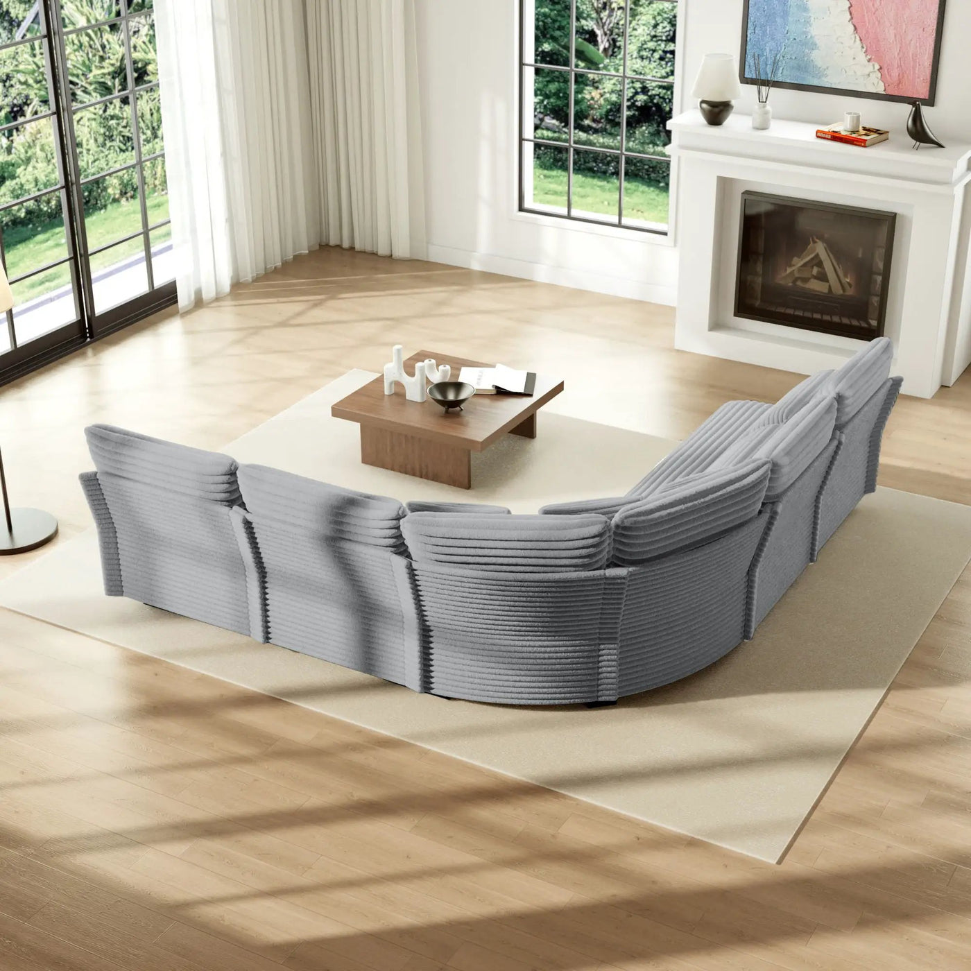 5 Seater L Shaped Sectional Sofa With Curved Corner, 7 Pillows by Unique Piece Furniture