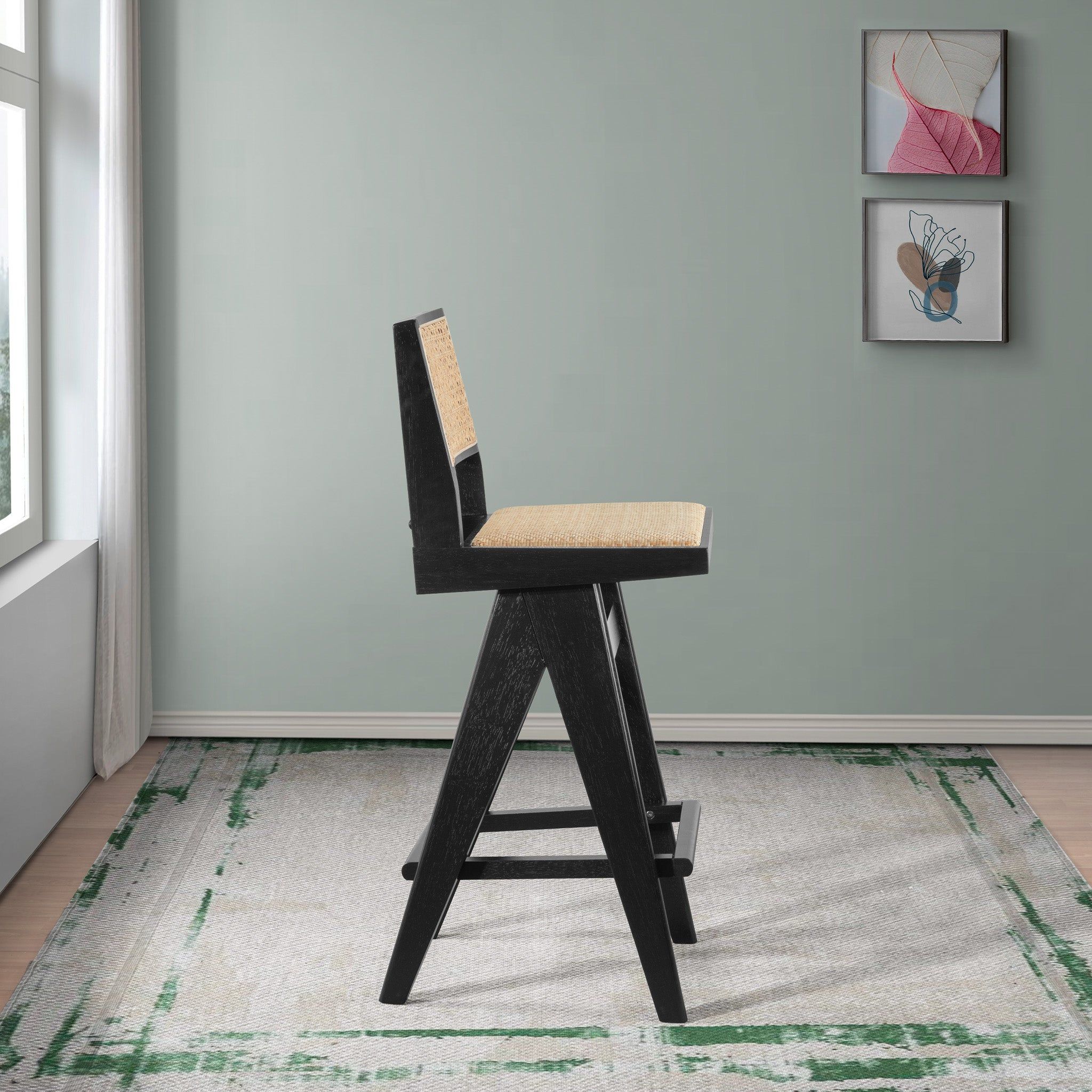 Keira - Bar Stool (Set of 2) - Black / Rattan by HouseOfZazla