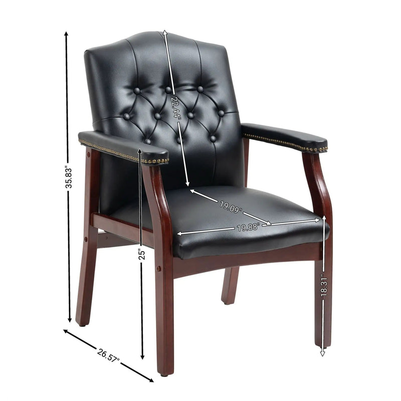 Leather Reception Guest Chairs With Padded Seat And Arms Ergonomic Mid-Back Office Executive Side Chair For Meeting Waiting Room Conference Office Guest Chairs - Black by HouseOfZazla
