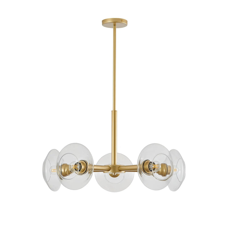 26" Modern Gold 5-Light Sputnik Chandelier with Clear Glass Shades by HouseOfZazla
