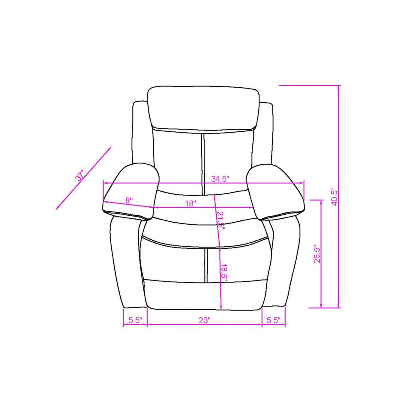 Blanche - Glider Recliner With LED, Pillow Top Arms by HouseOfZazla