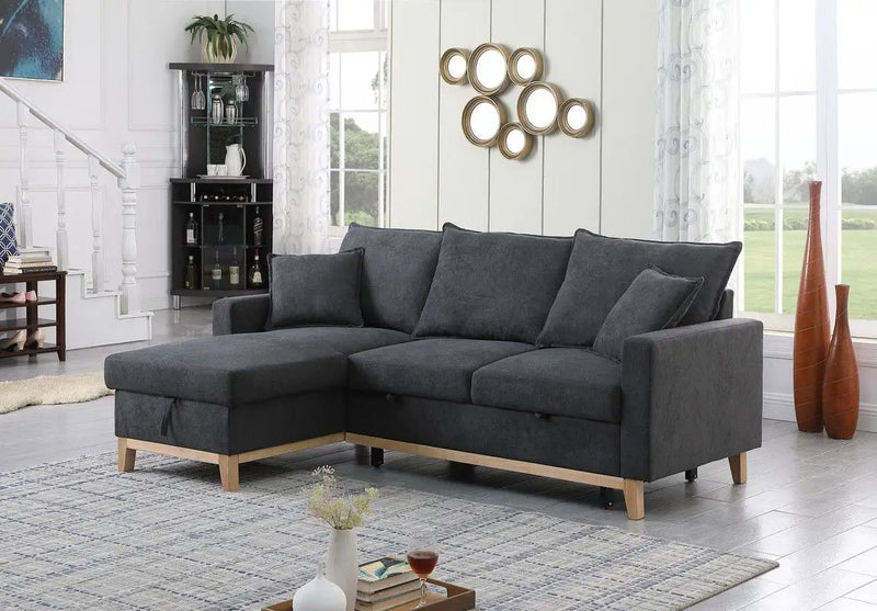 Colton - Reversible Sleeper Sectional Sofa With Storage Chaise - Dark Gray by HouseOfZazla