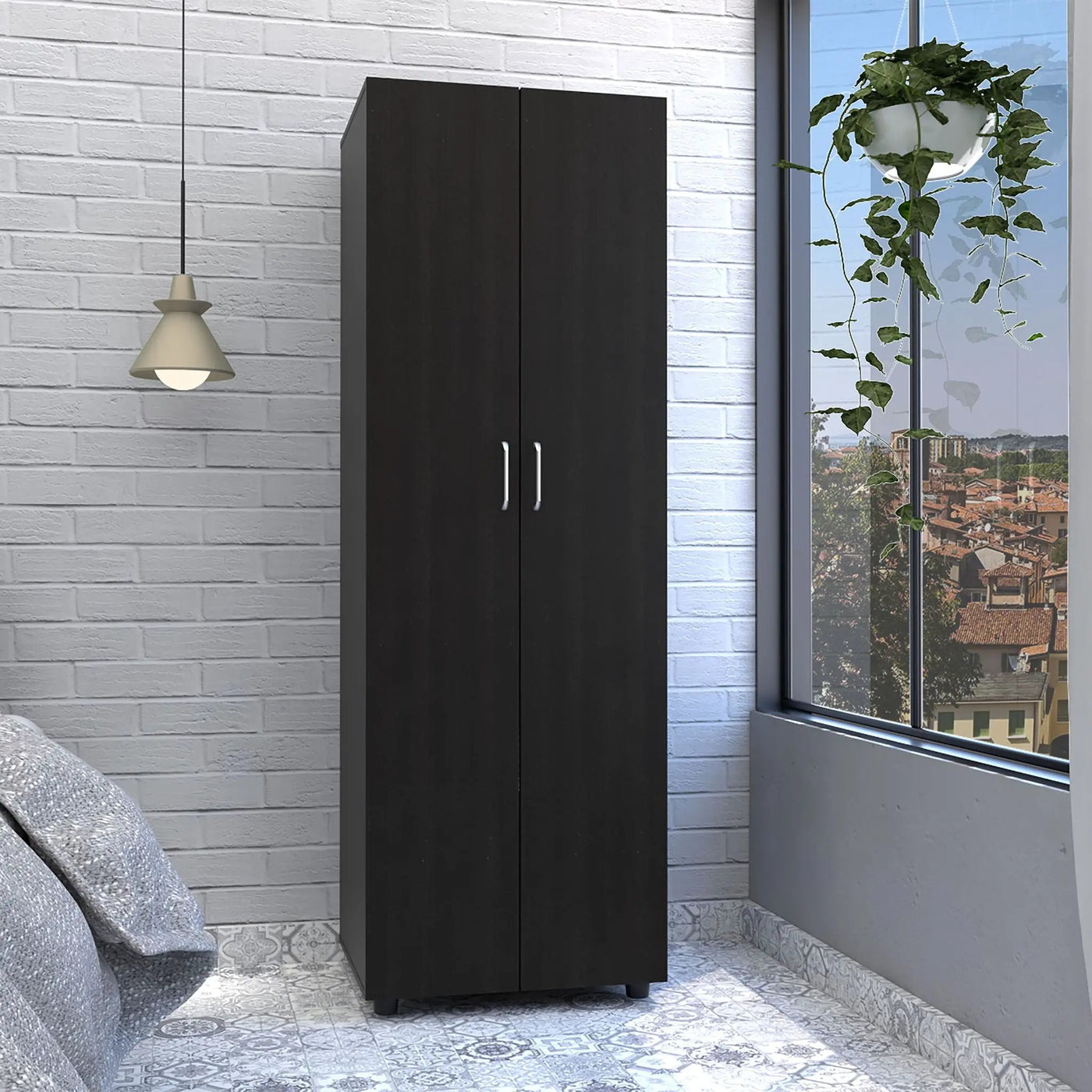 Armoire Organiser, Two Shelves, Rod, Double Door Cabinet Armoire by Unique Piece Furniture