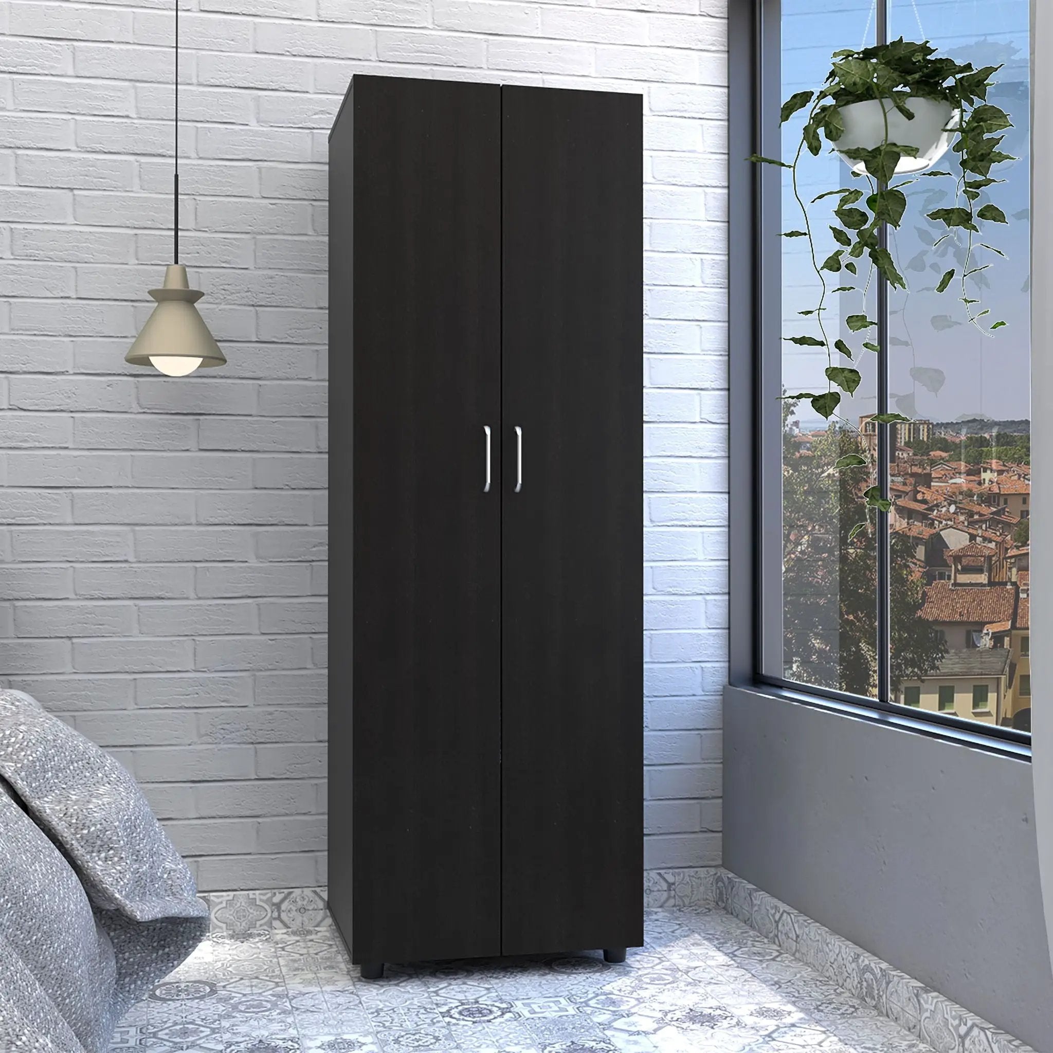 Armoire Organiser, Two Shelves, Rod, Double Door Cabinet Armoire by Unique Piece Furniture