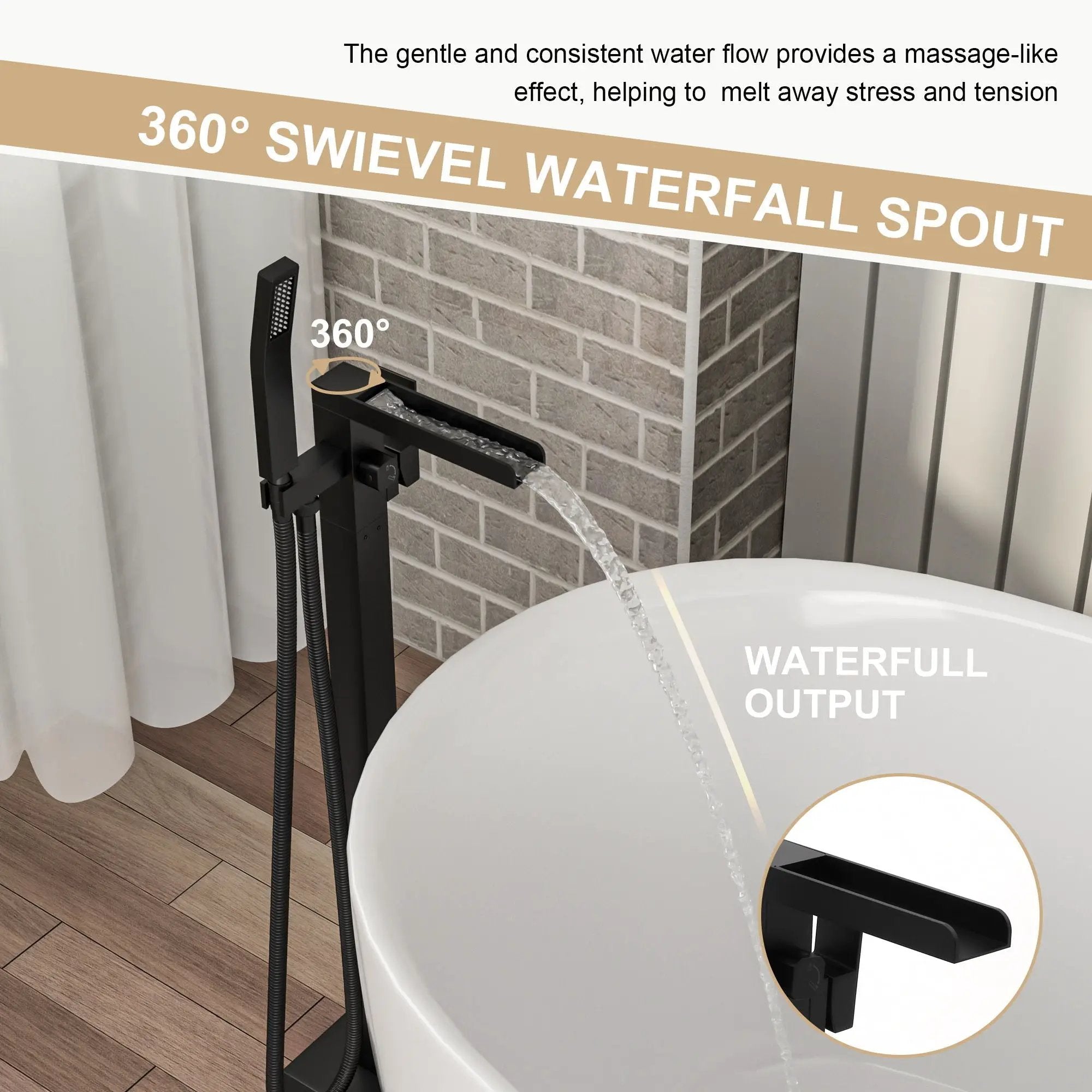 Freestanding Bathtub Faucet With Waterfall Tub Filler And Hand Shower by HouseOfZazla