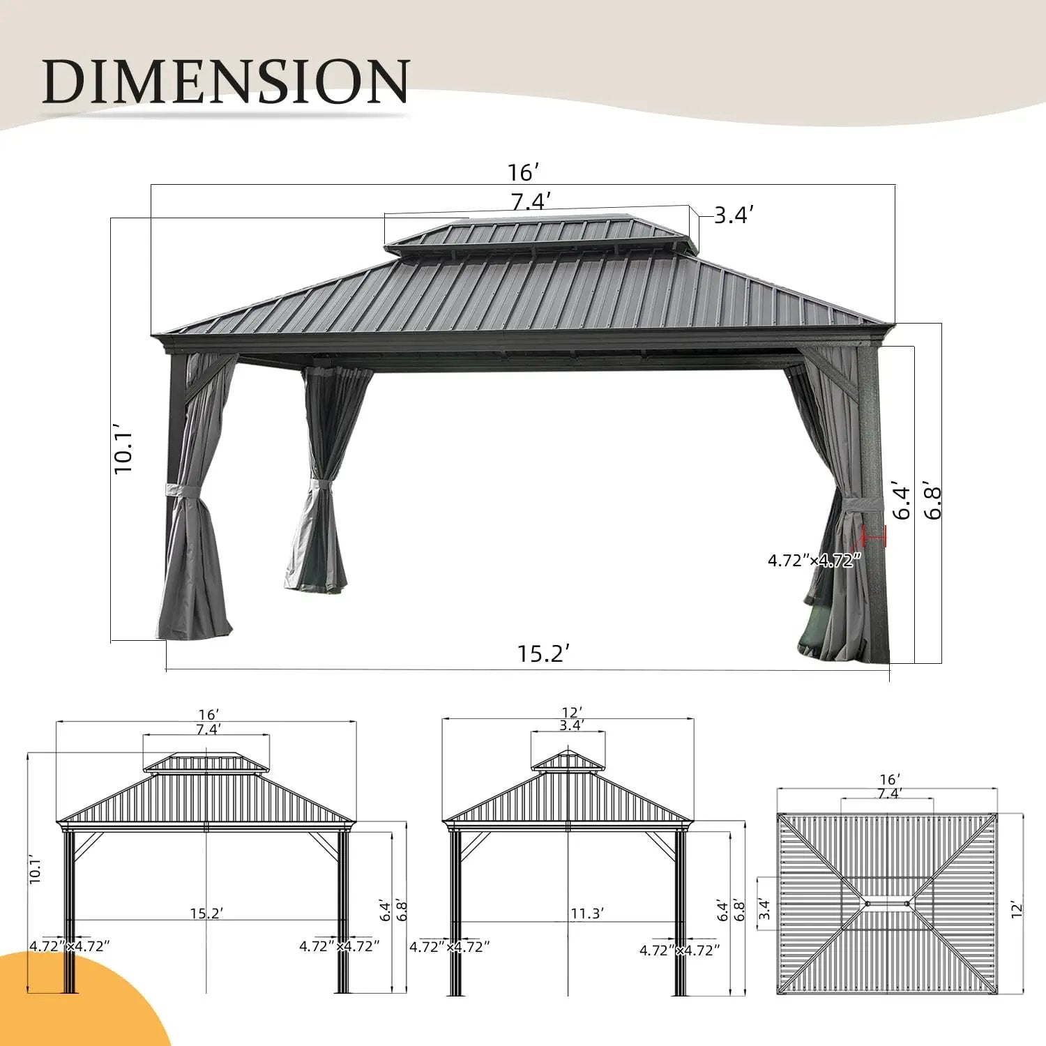 12' X 16' Hardtop Metal Gazebo with Double Roof Canopy by HouseOfZazla
