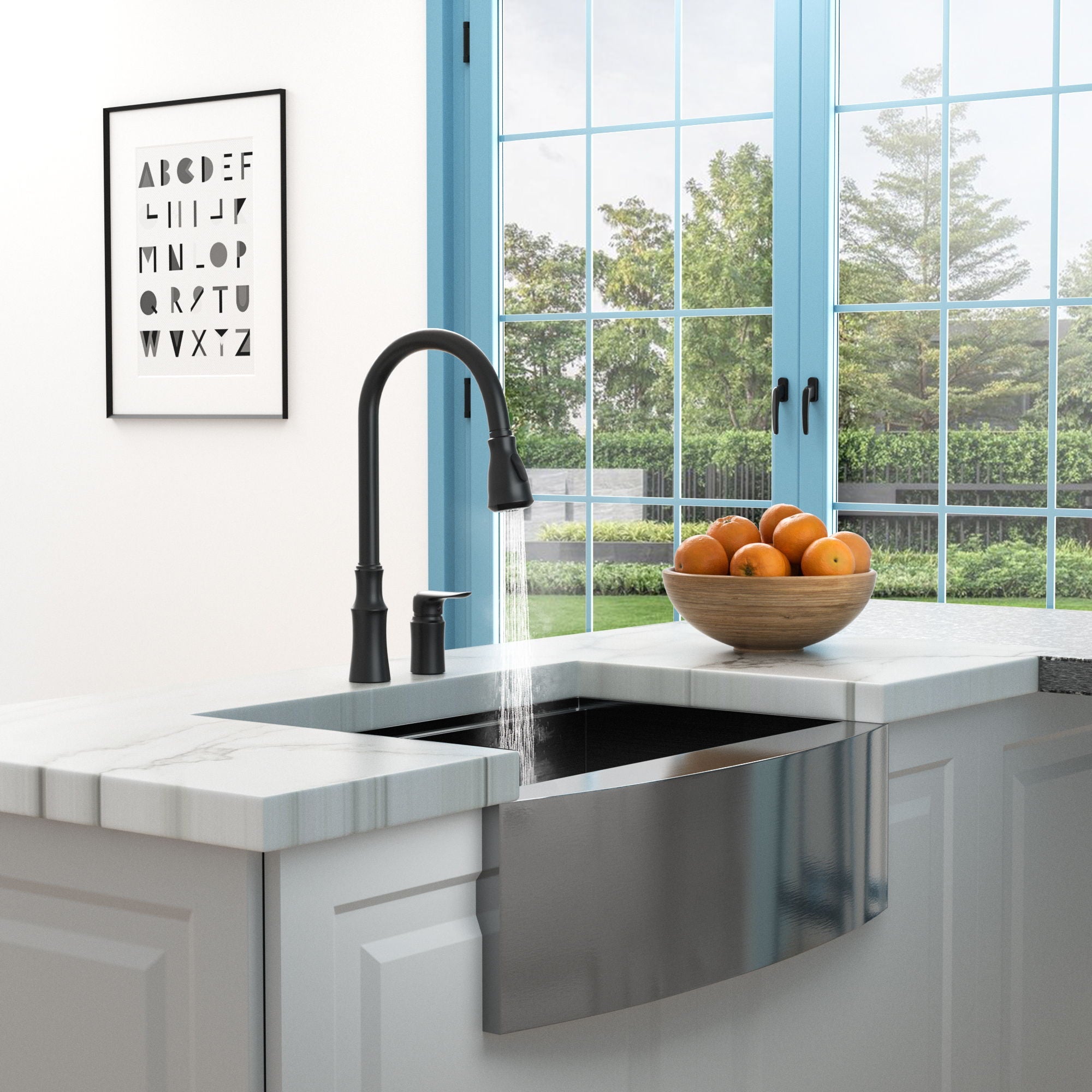 16.9" Kitchen Sink Faucet With Separate Handle And Pull Down Sprayer, Lead Free Brass - Matte Black by HouseOfZazla