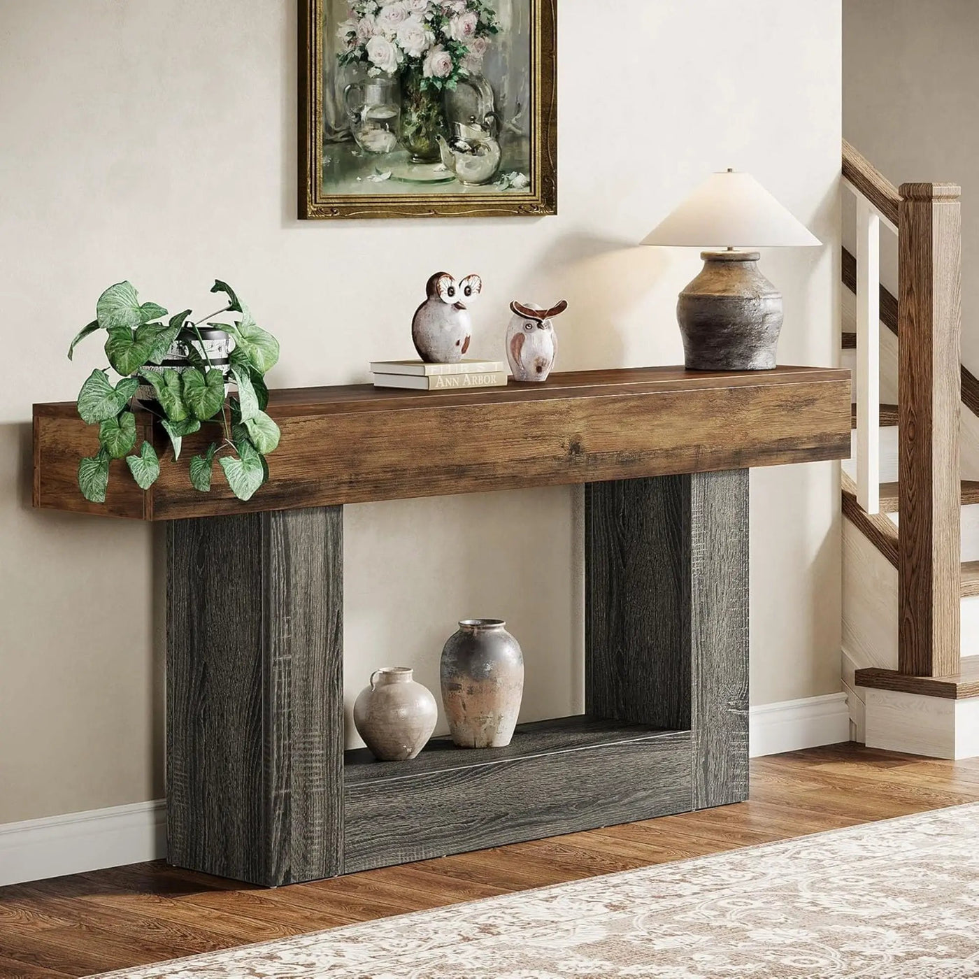 Console Table With 2 Tier Storage, U Shaped Base by HouseOfZazla