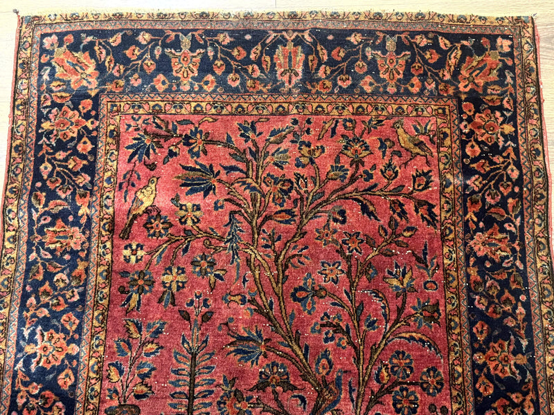 Antique Persian Tree of Life Rug 3x5, Manchester Wool, Bird Pictorials, Fine 240 KPSI, Red Navy Blue by Jewel Rugs
