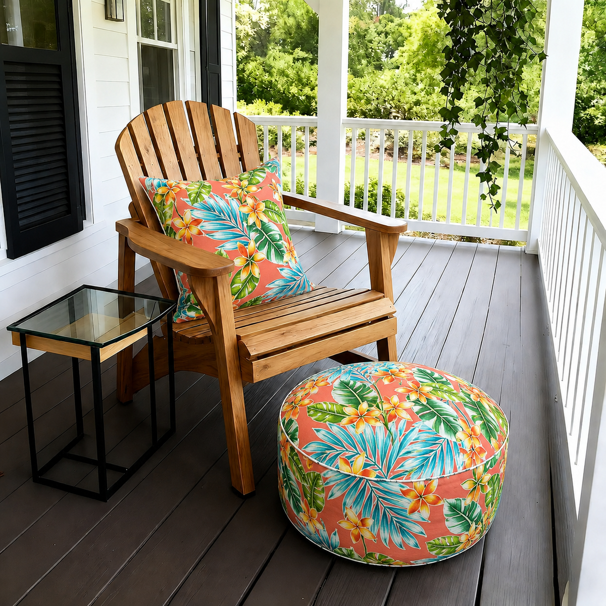 Outdoor Inflatable Ottoman - Tropical Palm Leaves by HouseOfZazla
