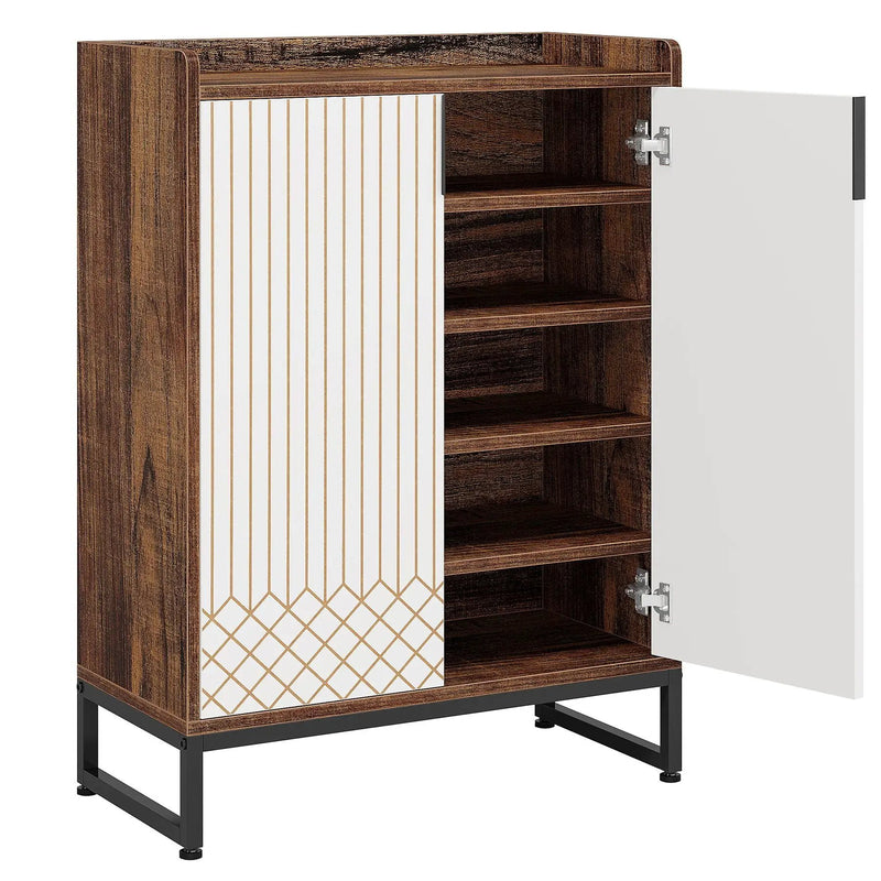 5 Tier Shoe Cabinet With Doors, Compact Entryway Storage Organizer
