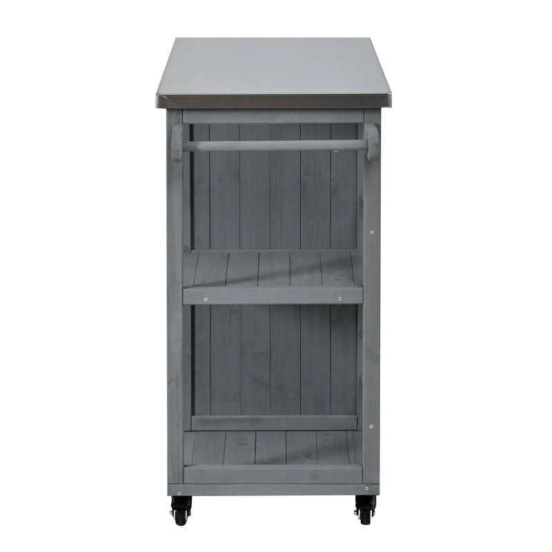 Outdoor Kitchen Island Fir Wood Prep Station with Stainless Steel Top by HouseOfZazla