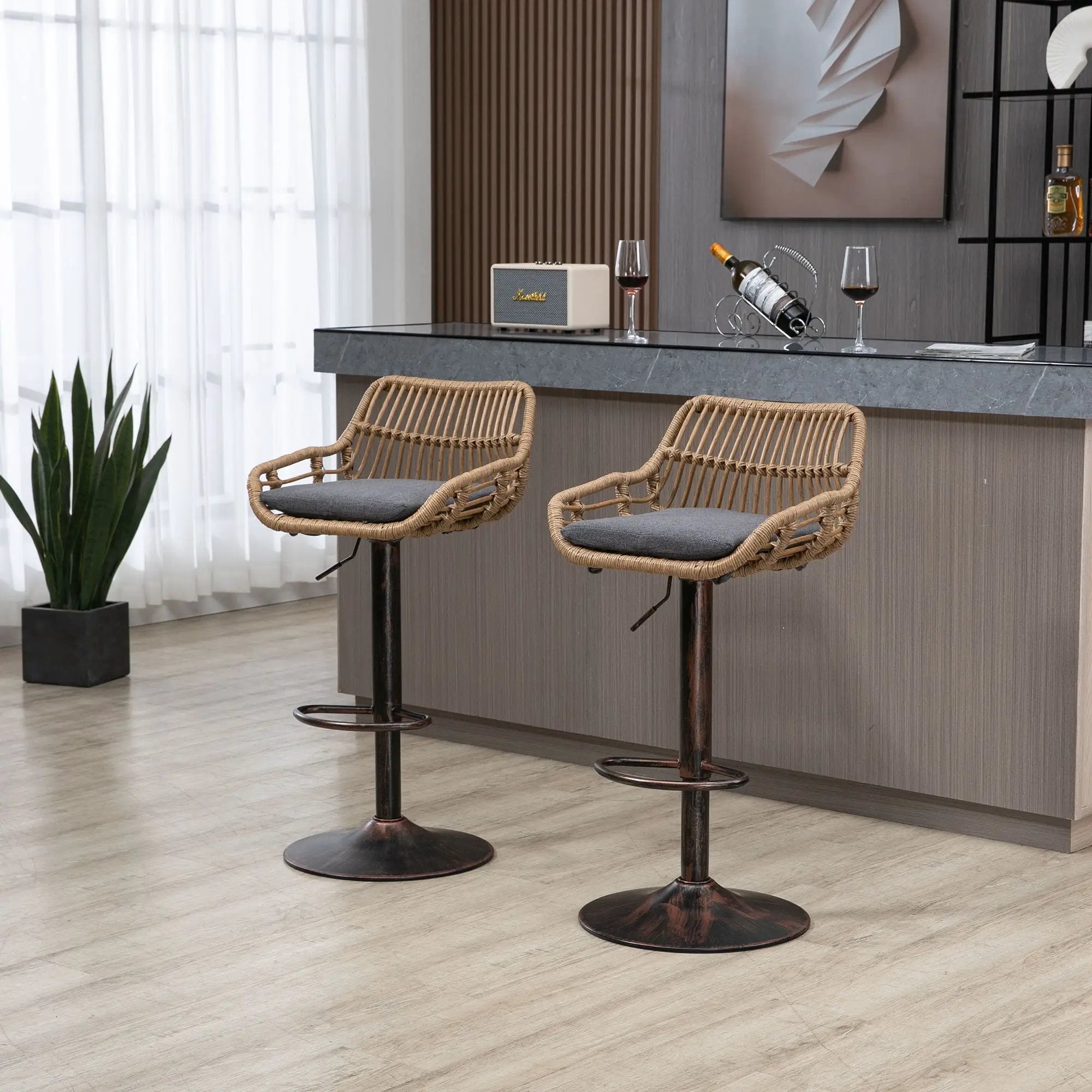 Modern Swivel Bar Stools Adjustable Counter Chairs With Footrest (Set of 2) by HouseOfZazla