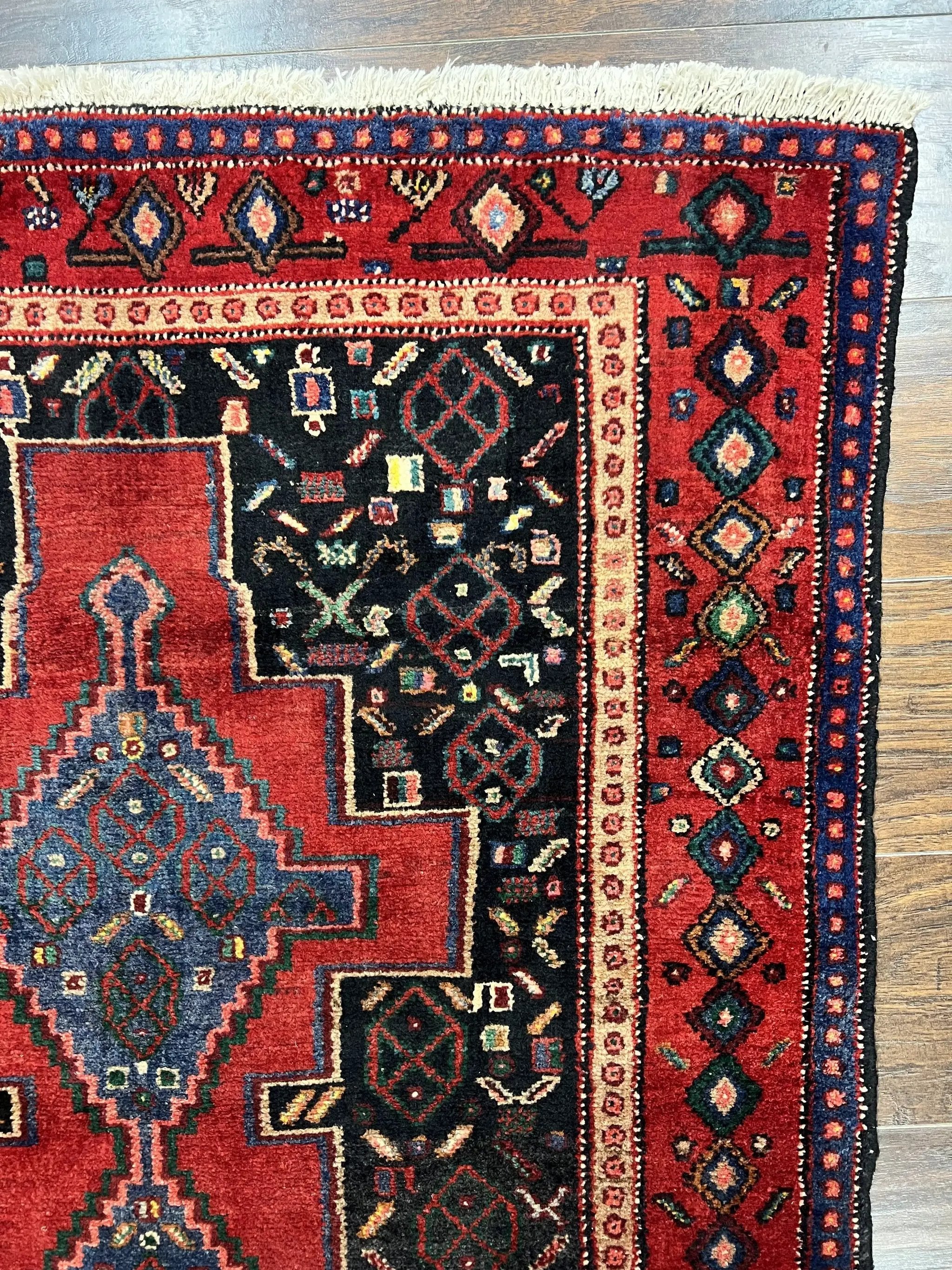 Persian Kurdish Senneh Runner Rug 3x9, Red Navy Blue, Medallions Wool Tribal Runner for Kitchen/Hallway 9ft Antique Handmade Oriental Runner by Jewel Rugs