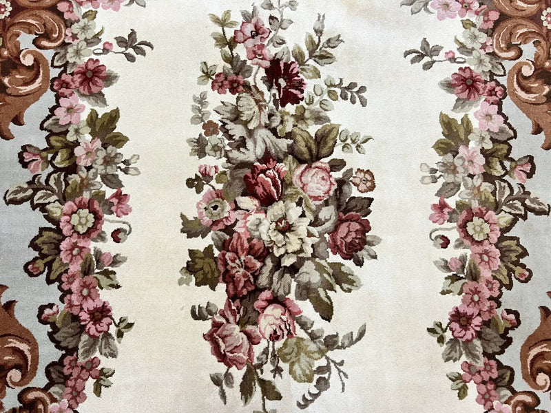 Aubusson Rug 10x13, Cream and Light Mint Green Hand Knotted Handmade French Savonnerie European Carpet, Wool Pile, Large Room Sized Vintage by Jewel Rugs