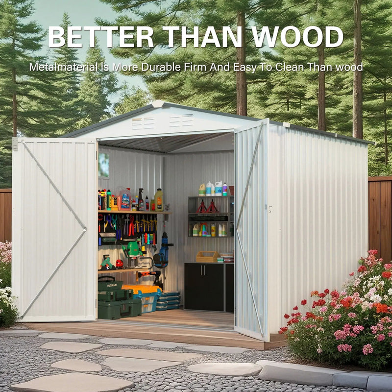 Outdoor Garden Storage Shed, Tool Shed With Pitched Roof Waterproof With 1 Window And 2 Lockable Door - White / Gray by HouseOfZazla