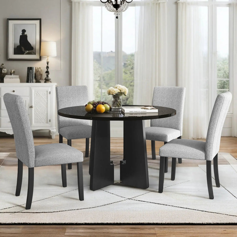 5 Piece Round Dining Table Set, Modern Table And 4 Upholstered Chairs For Dining Room by Unique Piece Furniture