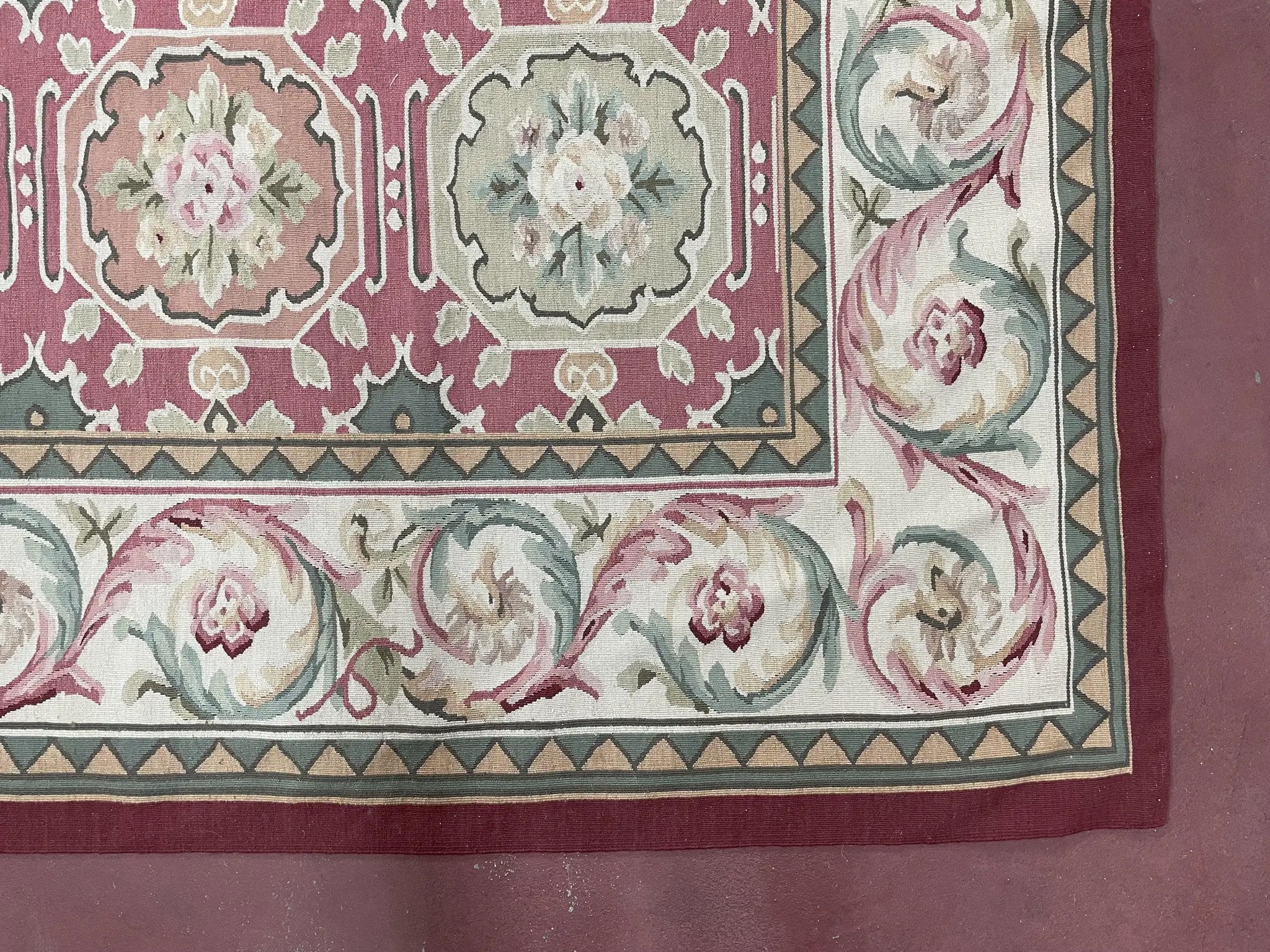 Square Aubusson Rug 9x9, Panel Design, European French English Carpet, Wool by Jewel Rugs