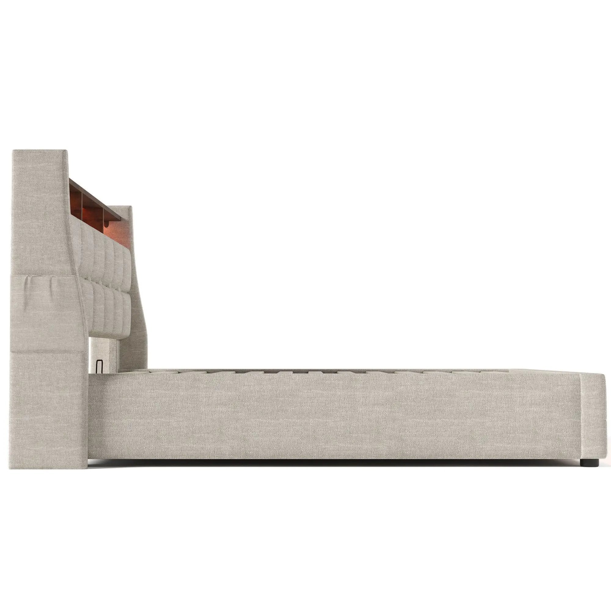 Upholstered Platform Bed With A Hydraulic Storage System, LED And USB Charging (Without Mattress) by HouseOfZazla
