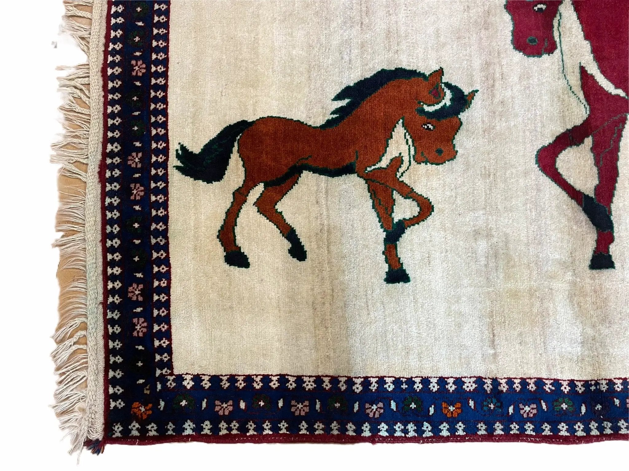 3.5 X 5 Handmade Hand-Knotted Quality Wool Pictorial Brown Horses Animal Rug by Jewel Rugs