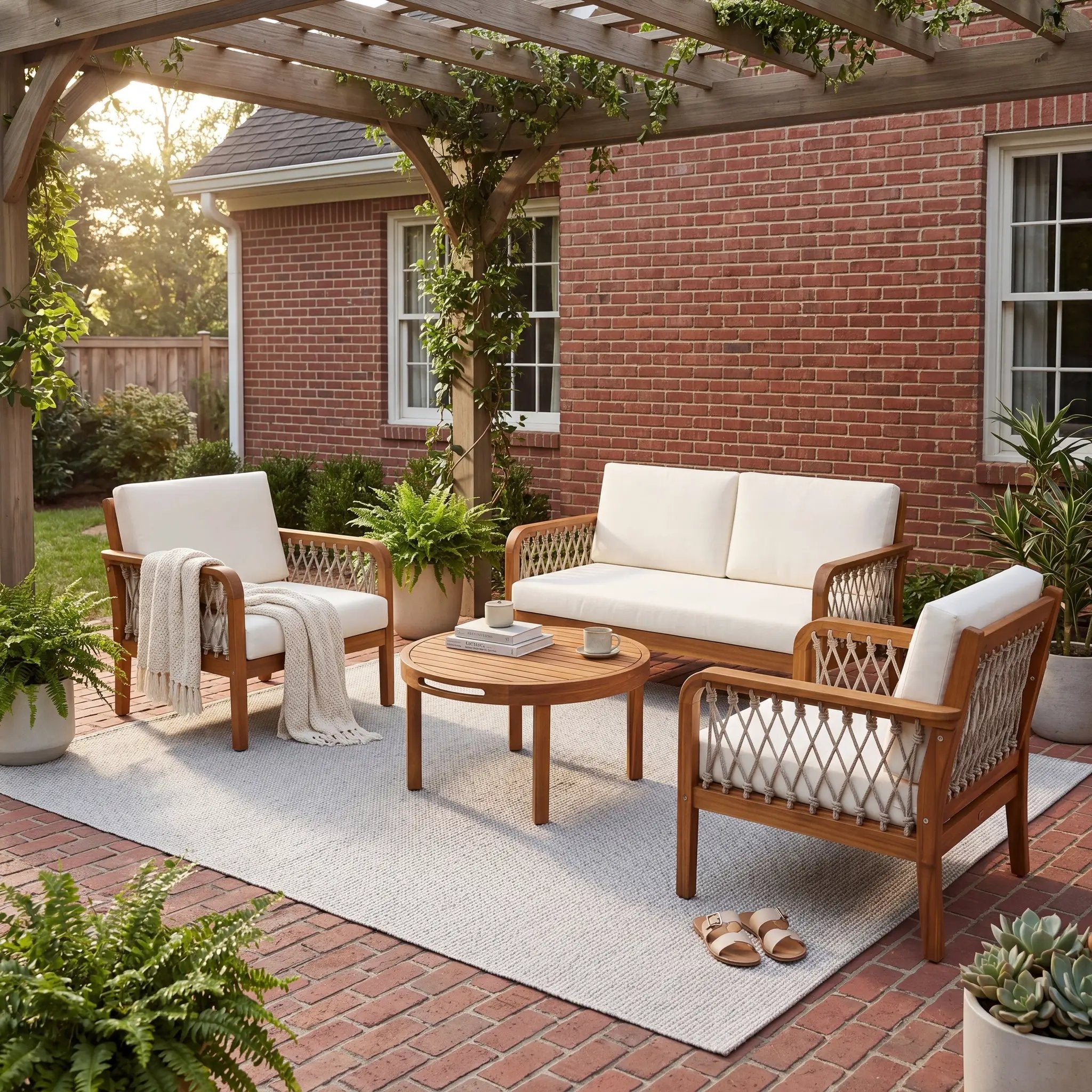 4-Piece Acacia Wood Outdoor Patio Furniture Set by HouseOfZazla