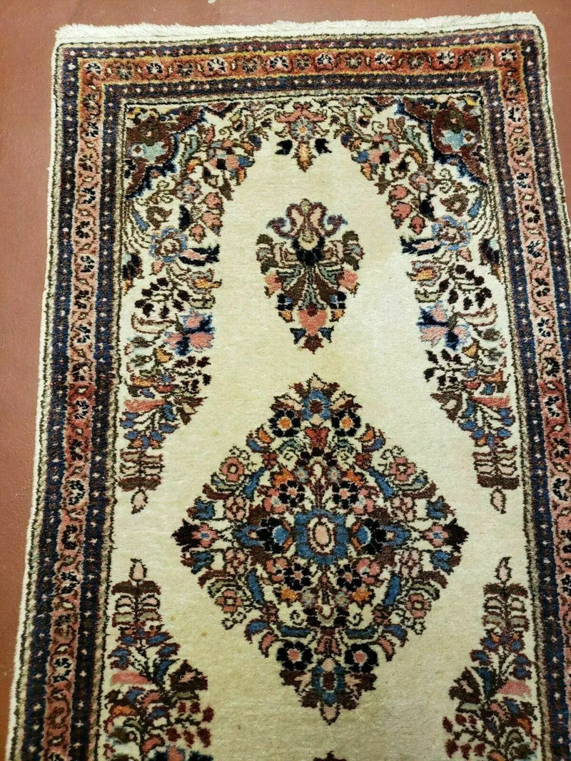2' 7" X 4' Vintage Handmade Indian Medallion Wool Floral Beige Rug by Jewel Rugs