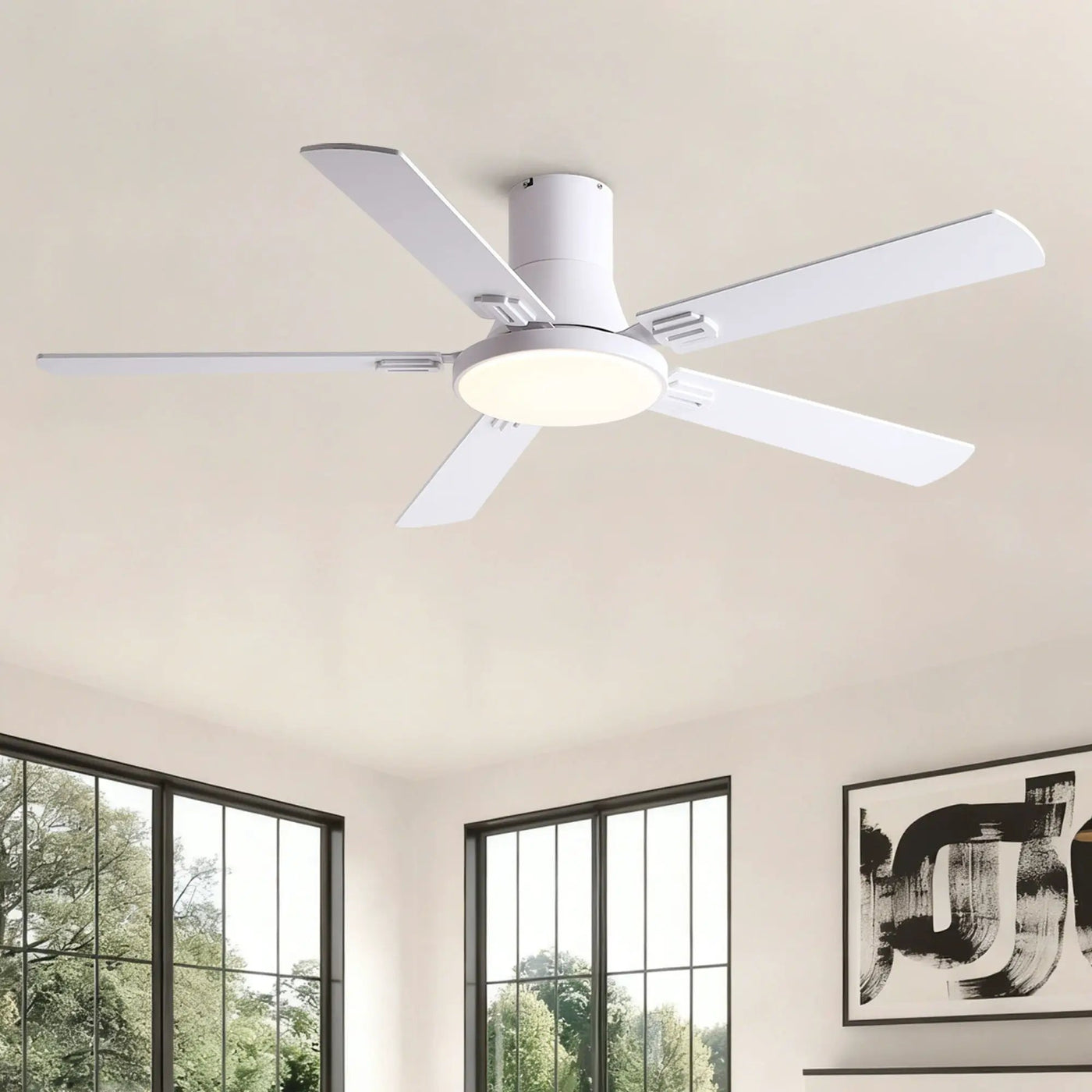 Flush Mount Ceiling Fans With LED Light And Remote Control, 5 Blades by HouseOfZazla