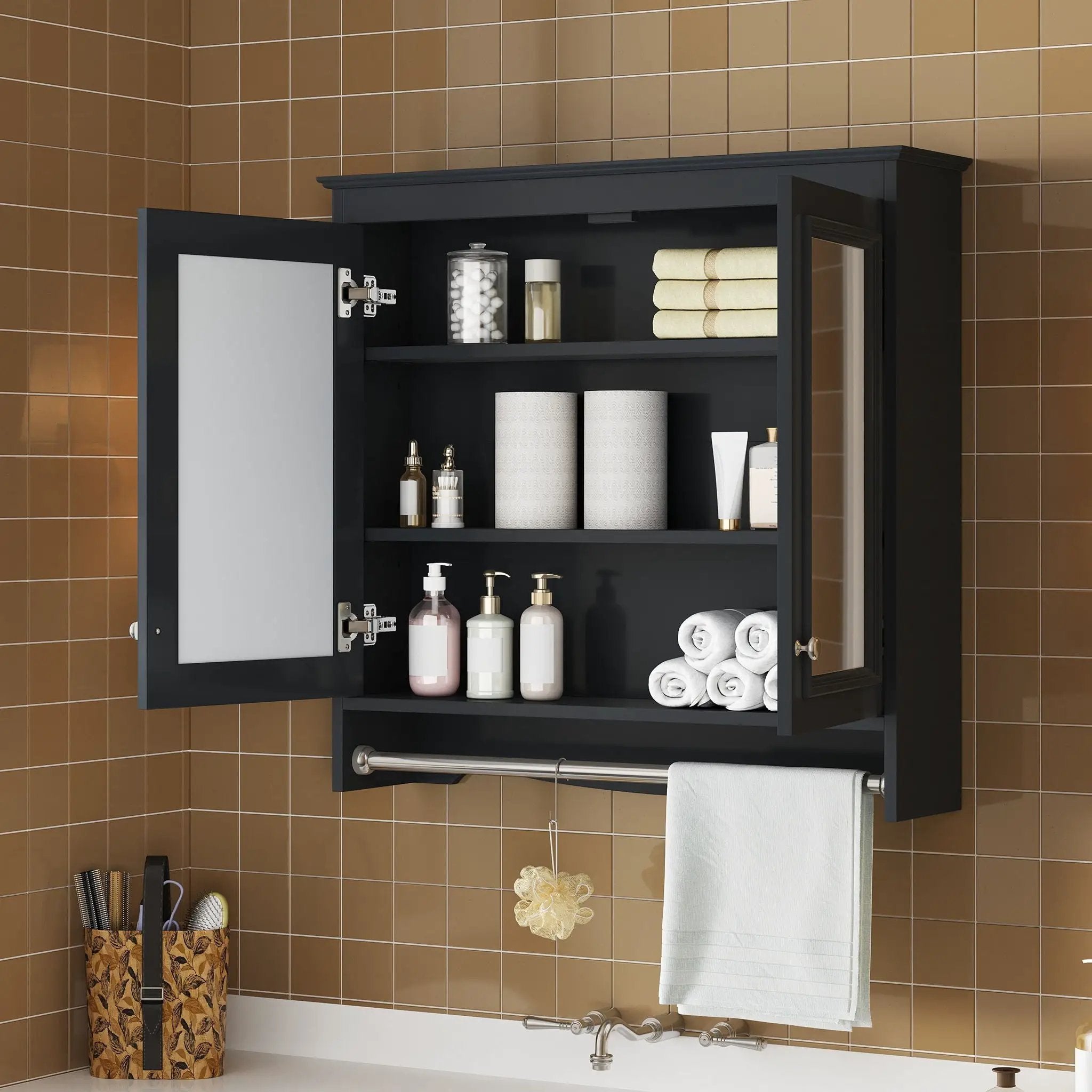Modern Wall-Mounted Mirror Cabinet With Adjustable Shelves, Soft-Close Doors, High-Definition Mirror by Unique Piece Furniture