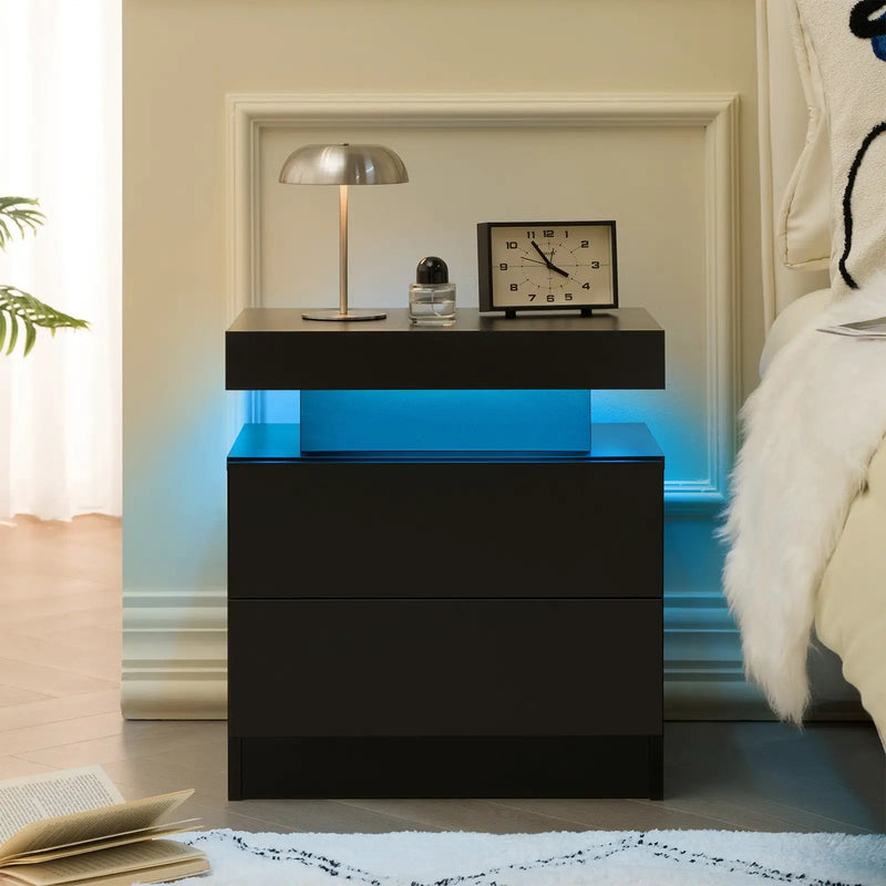 Modern LED Nightstand Bedside Table with 2 Drawers by HouseOfZazla