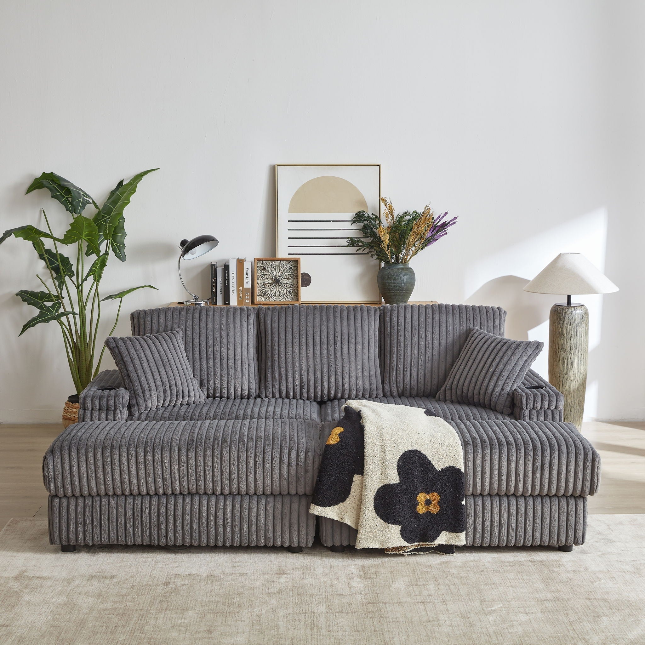 3 Seater Sofa With 2 Ottomans For Living Room by HouseOfZazla