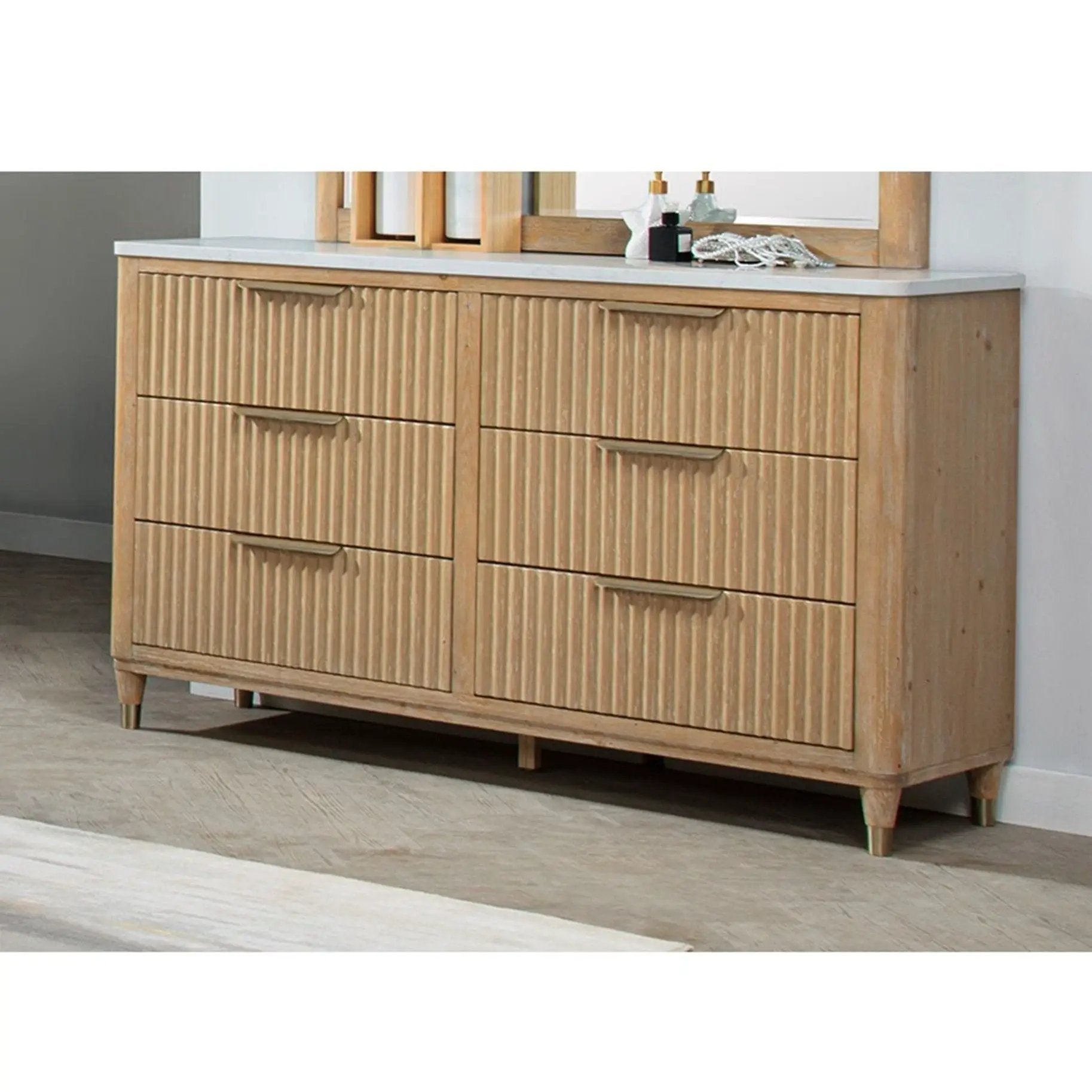 6 Drawers Dresser With Accented Hardware - Natural Wood by HouseOfZazla