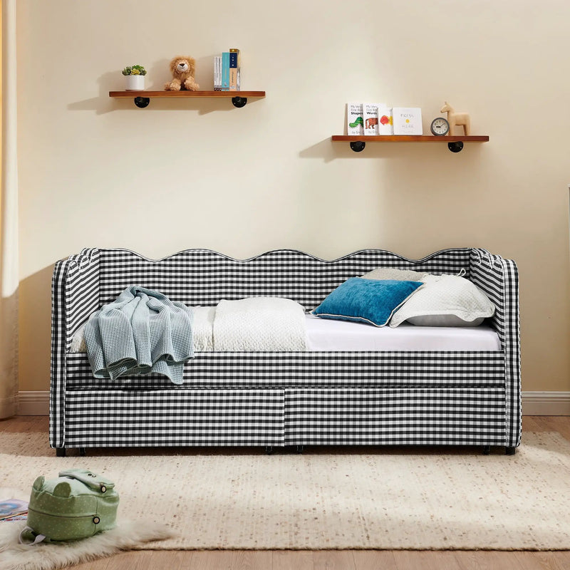 Gingham Daybed With USB Charging Port, Wave-Shaped Design by Unique Piece Furniture