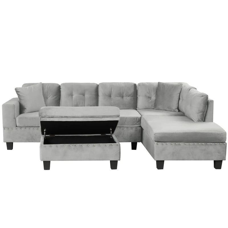 Modern Sectional Sofa With Storage Ottoman, L - Shape Couch With 2 Pillows And Cup Holders by HouseOfZazla