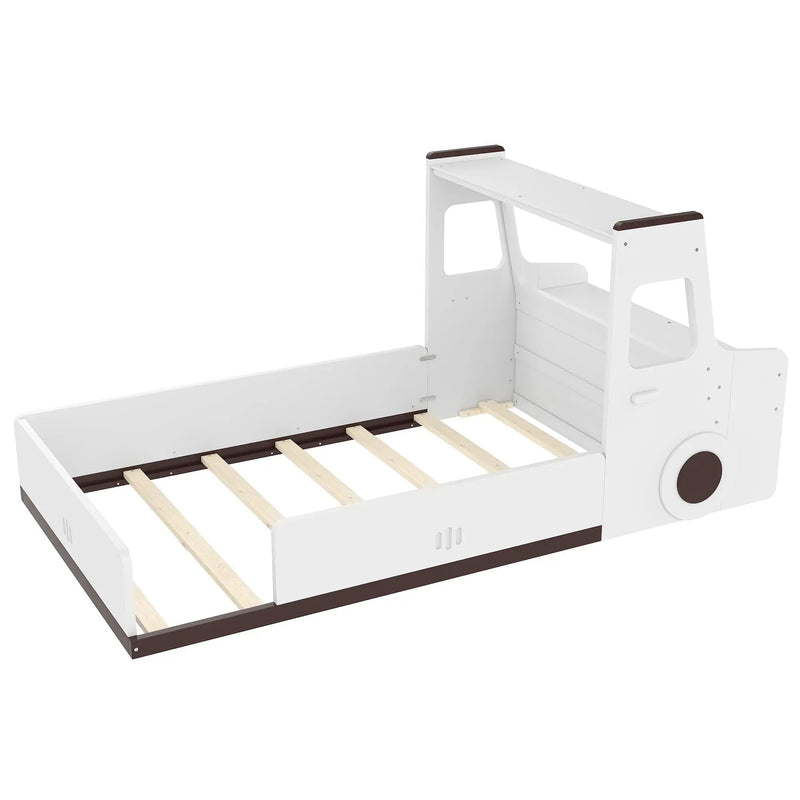 Twin Size Car-Shaped Floor Bed with Storage for Kids by HouseOfZazla