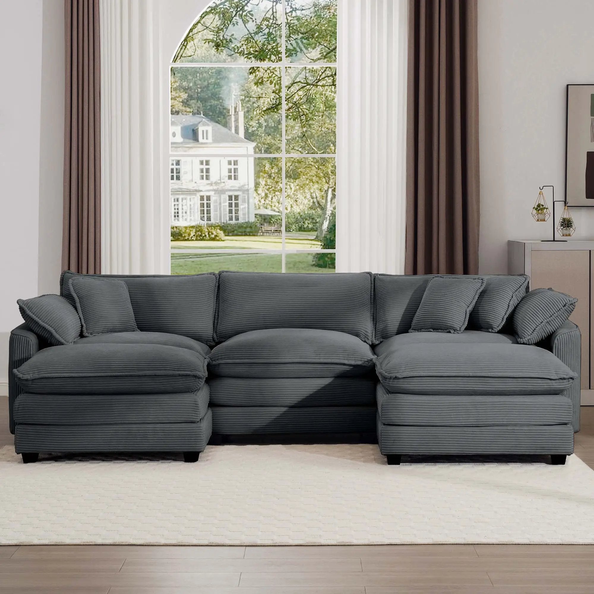 Modern Oversized Modular Cushion Sofa With Ottoman, Low Back, Deep Seating Sofa Set by Unique Piece Furniture