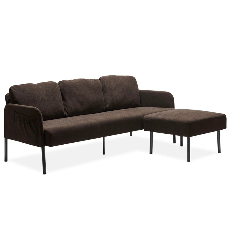 Modern L Shaped 3 Seater Sofa With Ottoman, Upholstered Couch For Small Spaces by Unique Piece Furniture