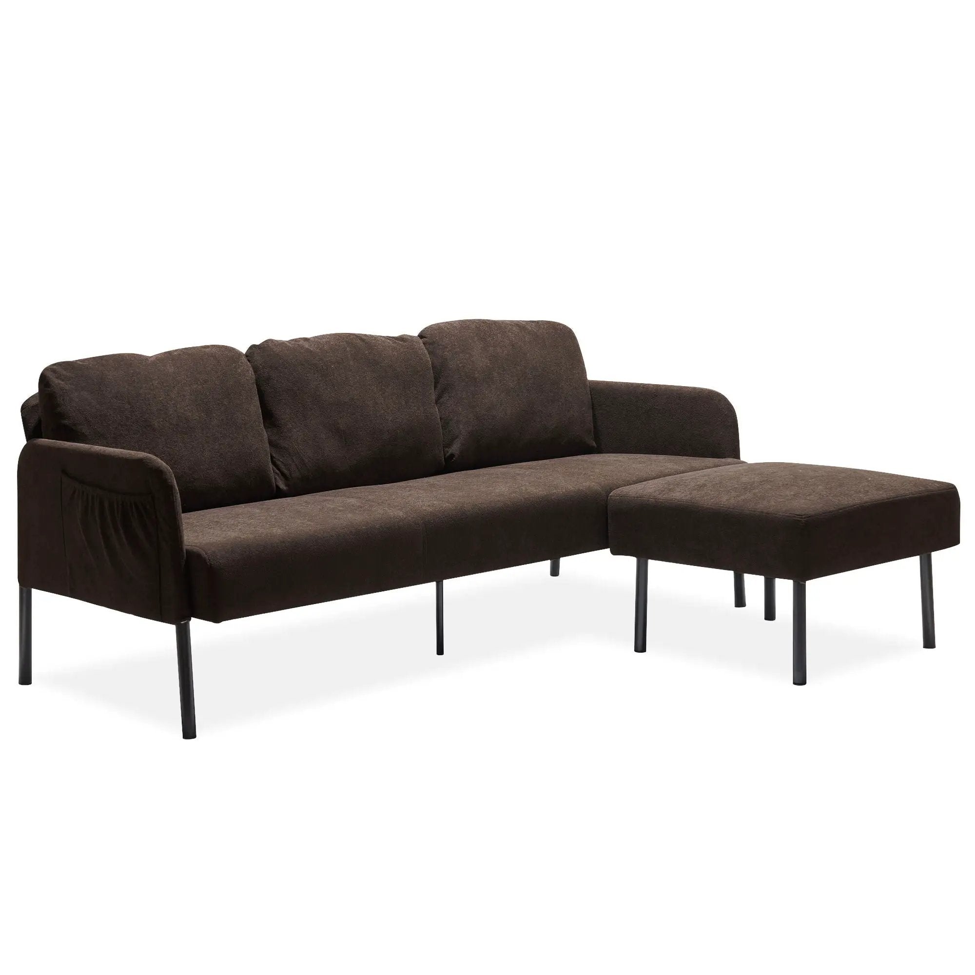 Modern L Shaped 3 Seater Sofa With Ottoman, Upholstered Couch For Small Spaces by HouseOfZazla