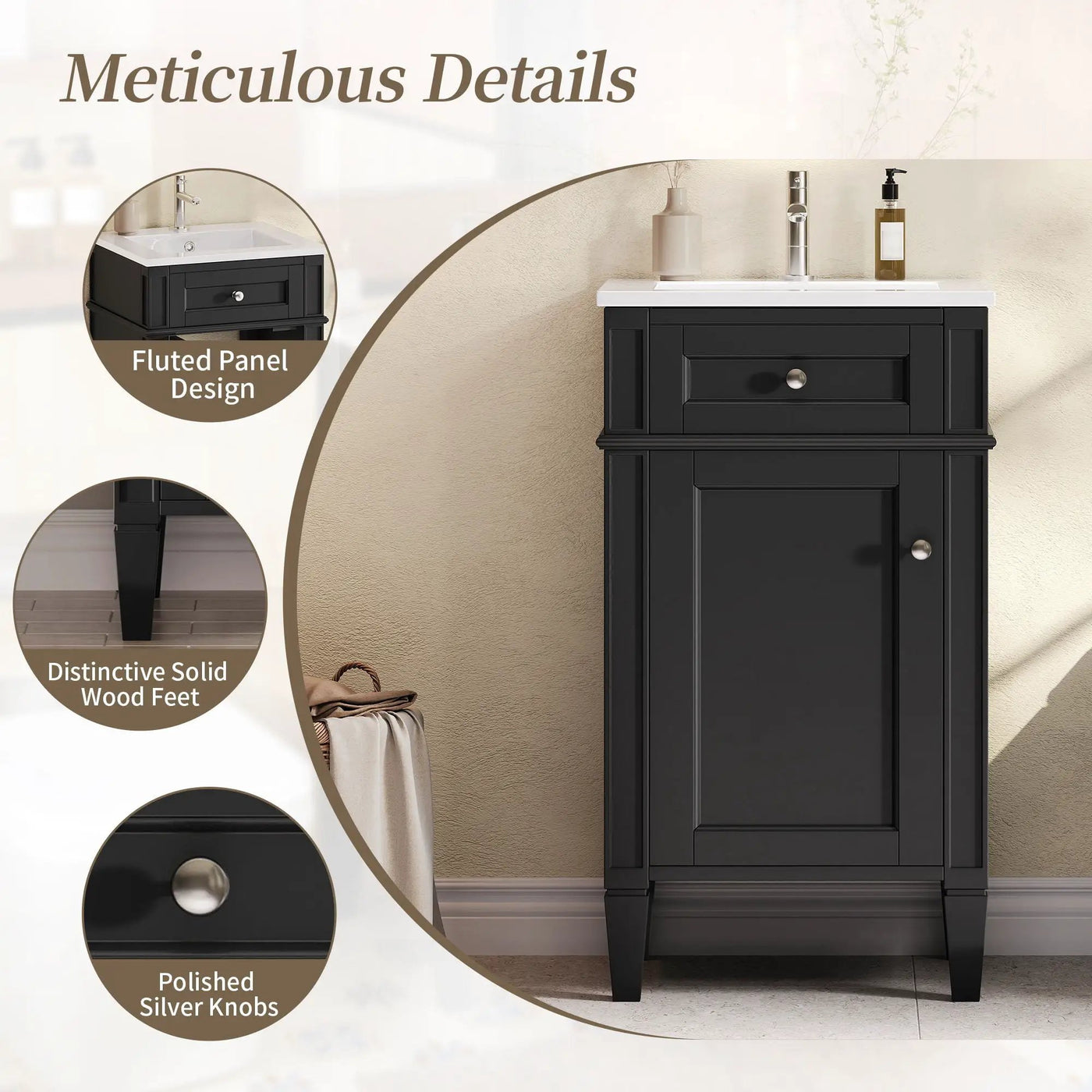 French Style Bathroom Vanity With Sink, Soft-Closing Door, Adjustable Shelf, Rectangular Design by Unique Piece Furniture