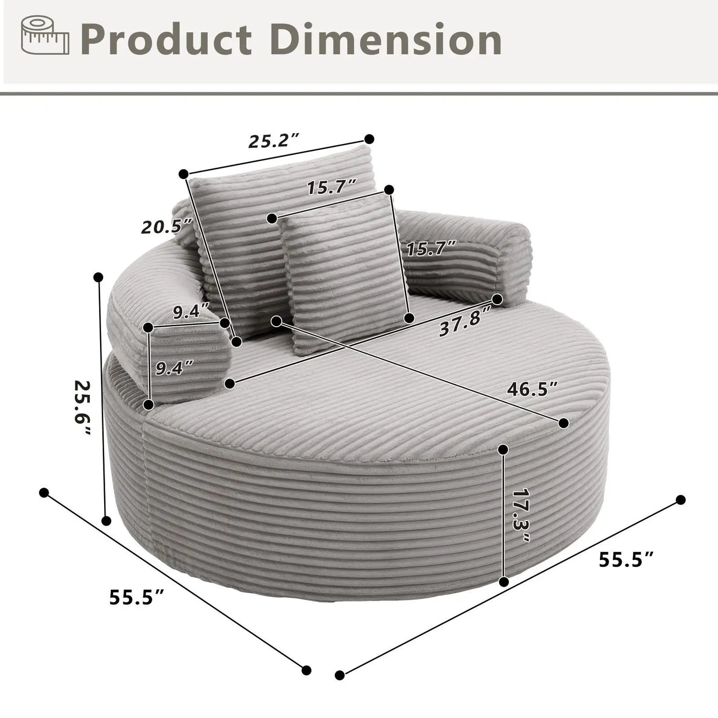 Round Sofa Bed With 3 Pillows For Living Room by HouseOfZazla