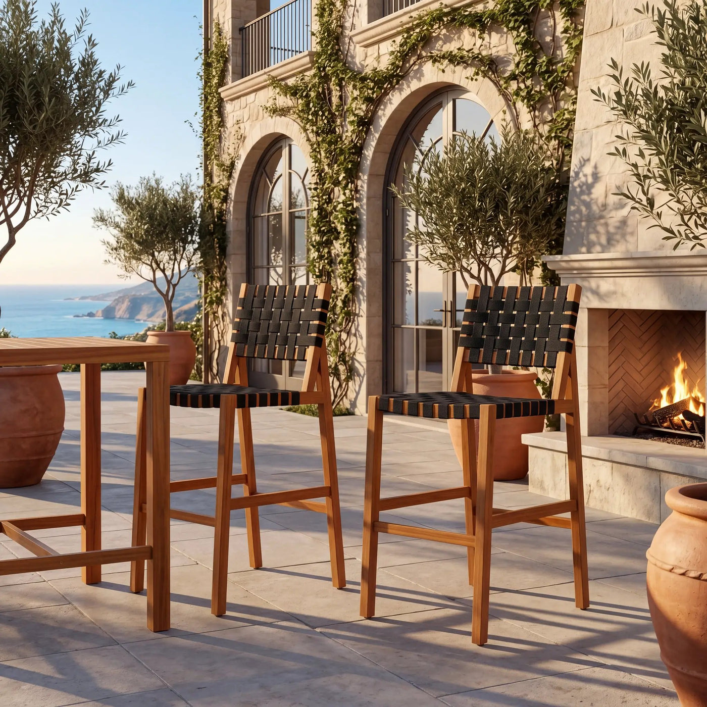 30.5 Inch Seat Height Outdoor Acacia Solid Wood Patio Side Chair by HouseOfZazla