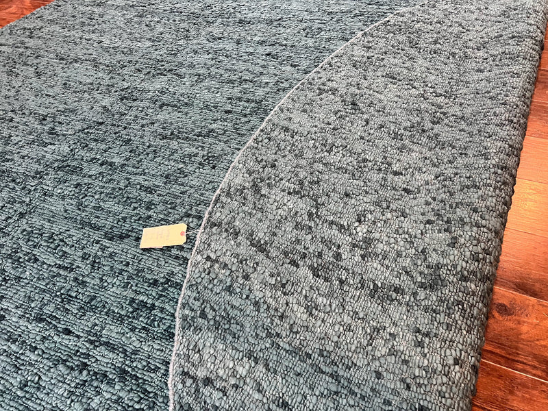 Large Round Indian Rug 11x11, Teal, Vintage Handmade Wool Carpet by Jewel Rugs