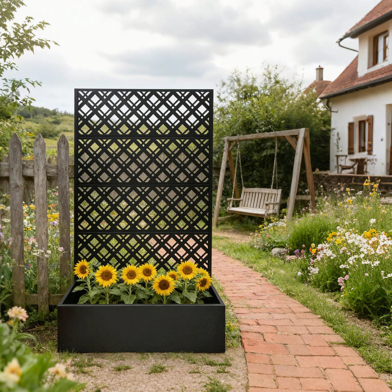 Metal Planter Raised Garden Bed with Trellis by HouseOfZazla