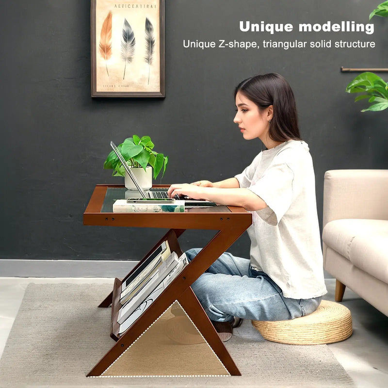 Rattan Coffee Tables For Living Room, Mid Century Modern Coffee Table With Glass Top, Large Boho Center Table With Storage - Brown by HouseOfZazla