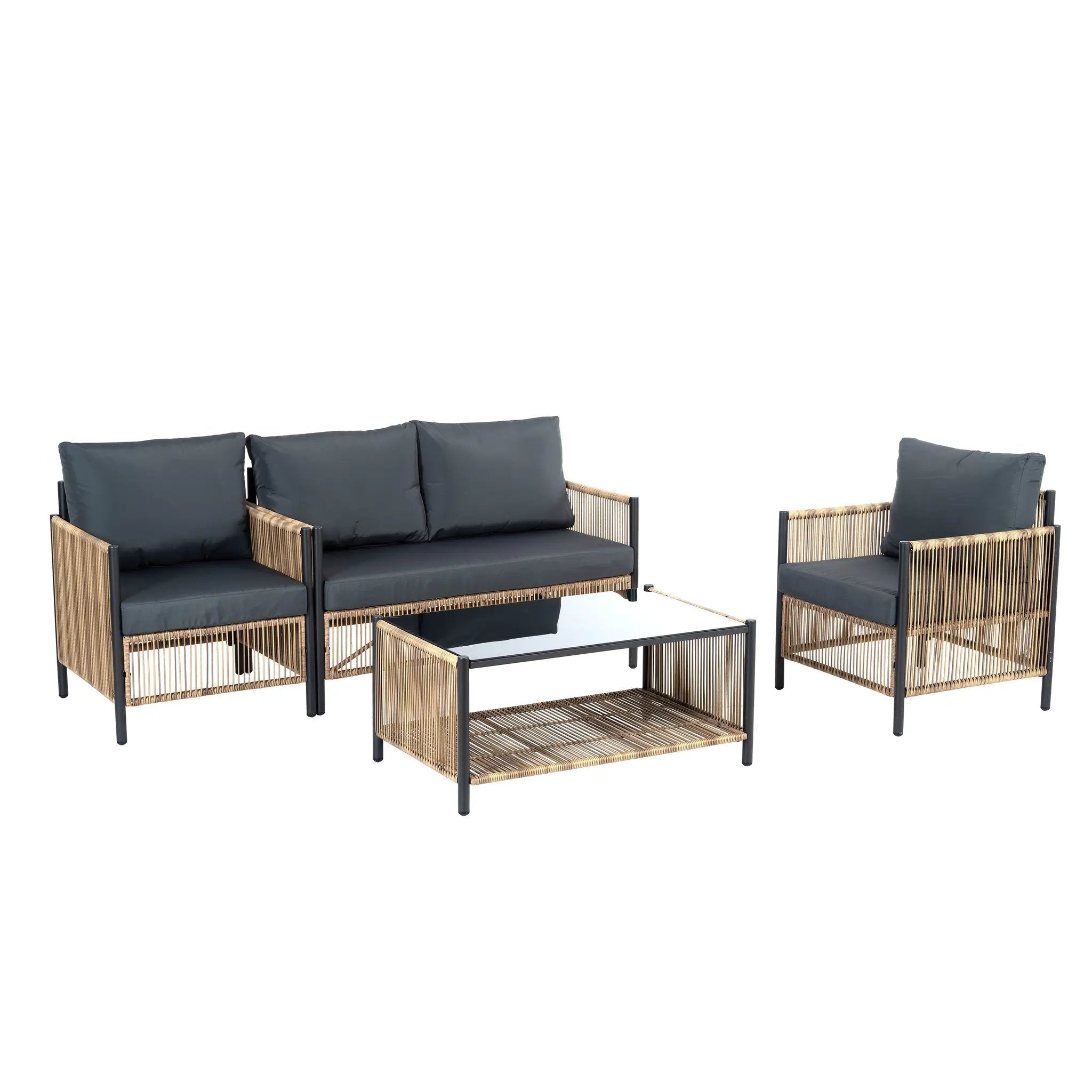 Patio 4-Piece Brown PE Wicker Sofa Set with Grey Cushions by HouseOfZazla