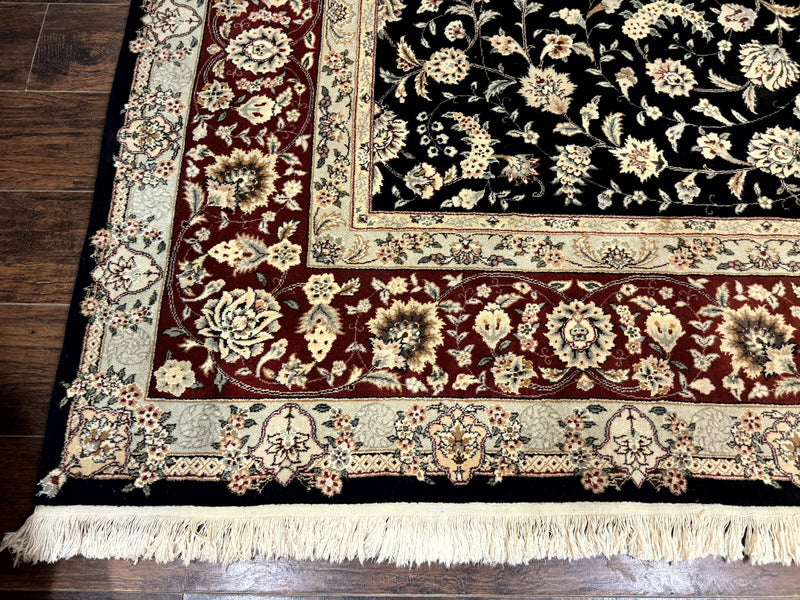 Sino Persian Rug 9x12, Fine Elegant Oriental Carpet 200 KPSI, Black and Dark Red, Allover Floral by Jewel Rugs