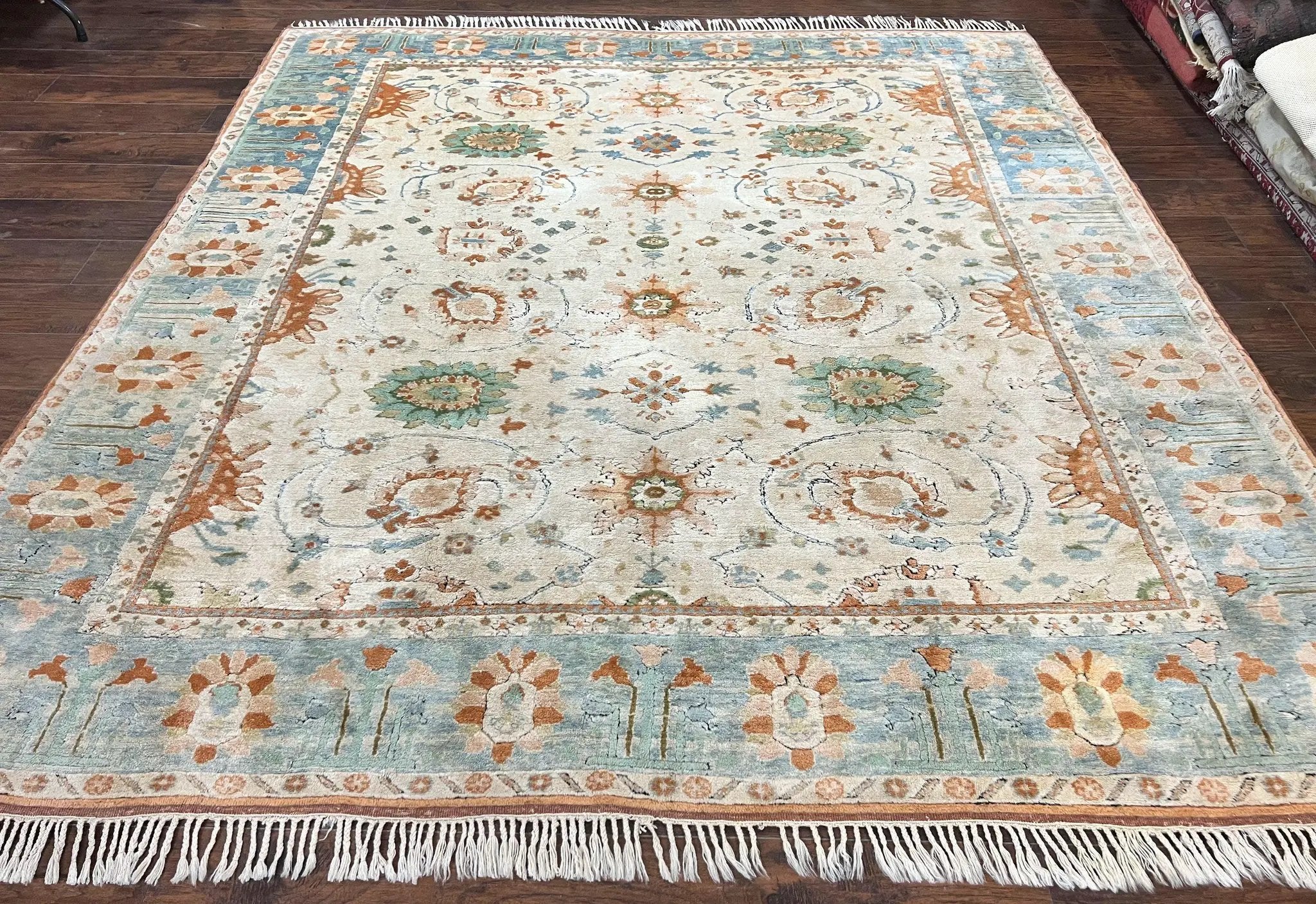 Turkish Oushak Rug 9x10, Farmhouse Rug, Beige & Light Blue by Jewel Rugs