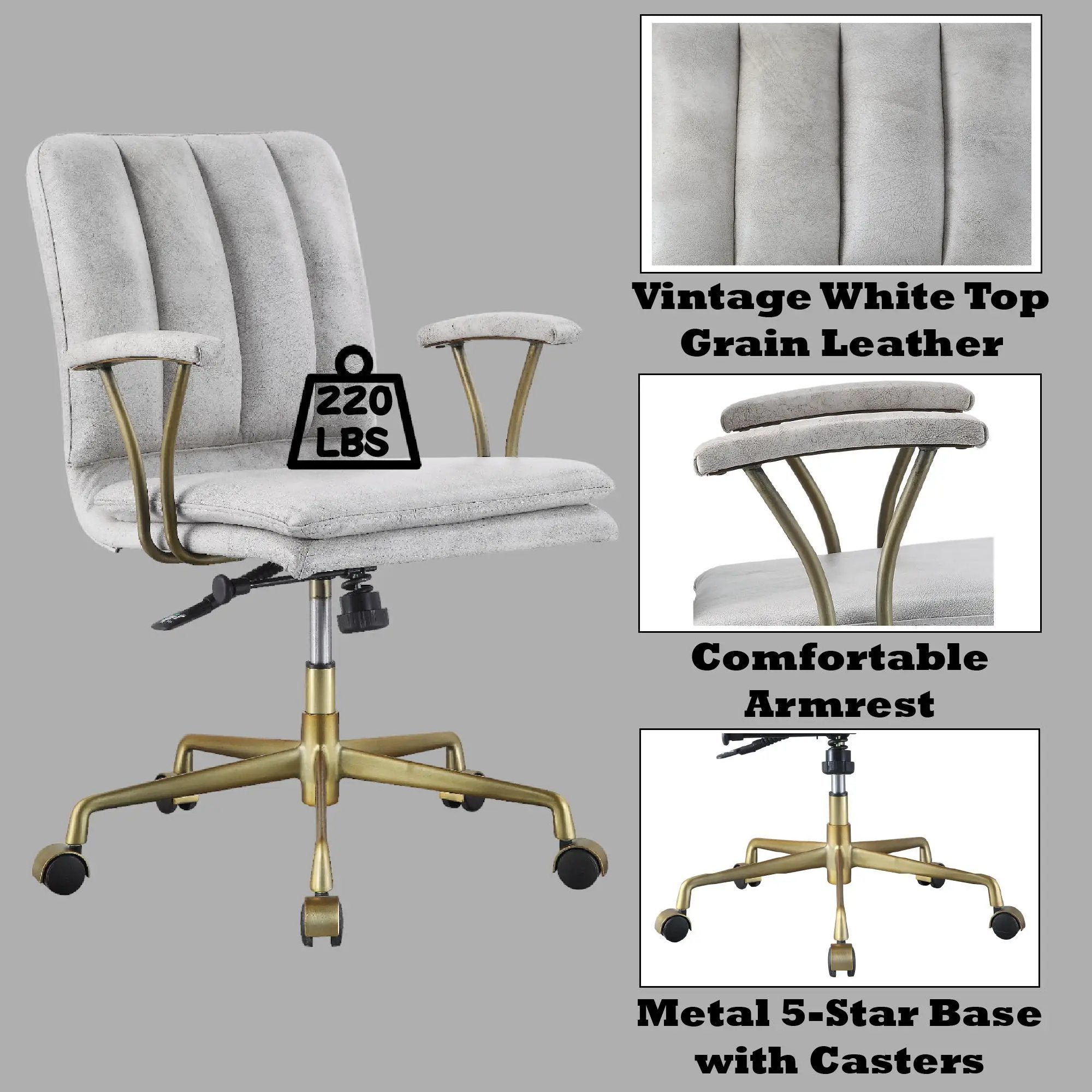 Damir - Vintage Top Grain Leather Office Chair - Antique White / Vintage by Unique Piece Furniture
