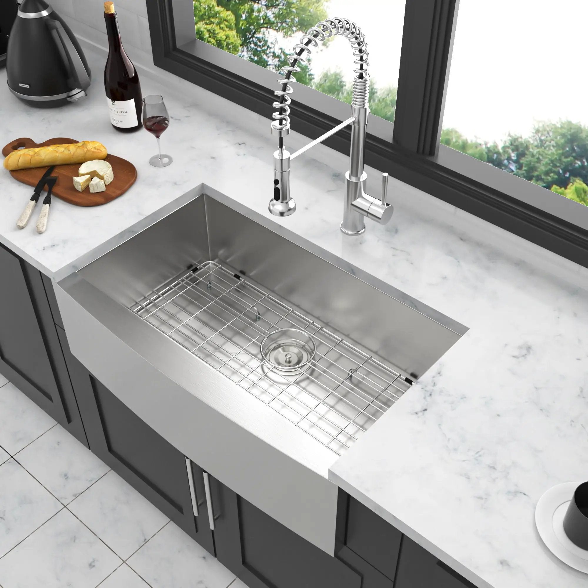Farmhouse 36" Kitchen Sink Stainless Steel Apron Front - Brushed Nickel by HouseOfZazla