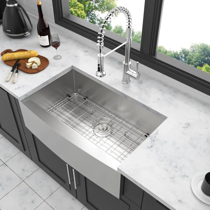 Farmhouse 36" Kitchen Sink Stainless Steel Apron Front - Brushed Nickel by HouseOfZazla