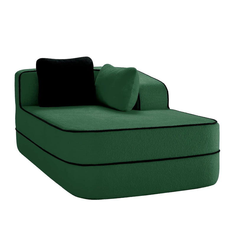ELYSEES Right Chaise Sofa W/Pillows Teddy Fabric - Green by HouseOfZazla